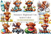 Summer Highland Cow Clipart, a Seasonal Illustration by DreamArtGraphic (Thumbnail 1 of 4)