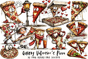Quirky Valentine's Pizza Clipart, an Illustration by OK Design (Thumbnail 1 of 6)