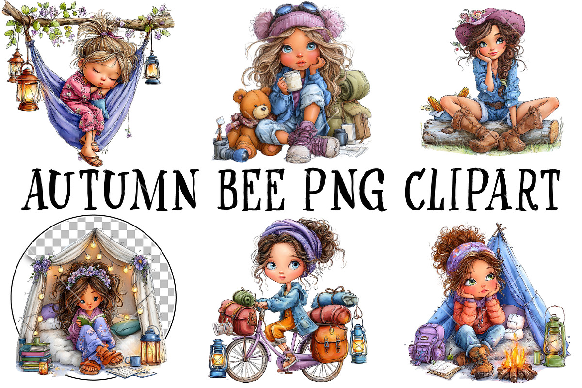 Whimsical Camping Girl Clipart PNG, an Illustration by OK Design (Photo 2 of 6)