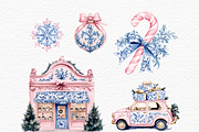 Christmas blue and pink toile, a Seasonal Illustration by Invite to Clipart (Thumbnail 5 of 6)
