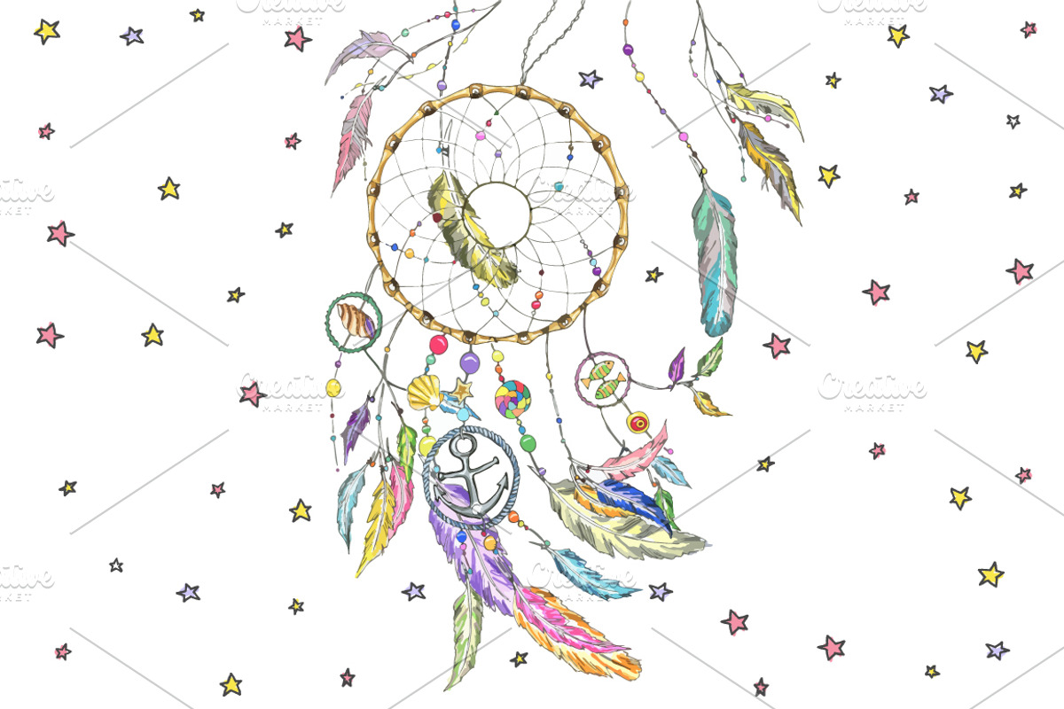 Dream catcher with sea items, a Decorative Illustration by Happiestsim