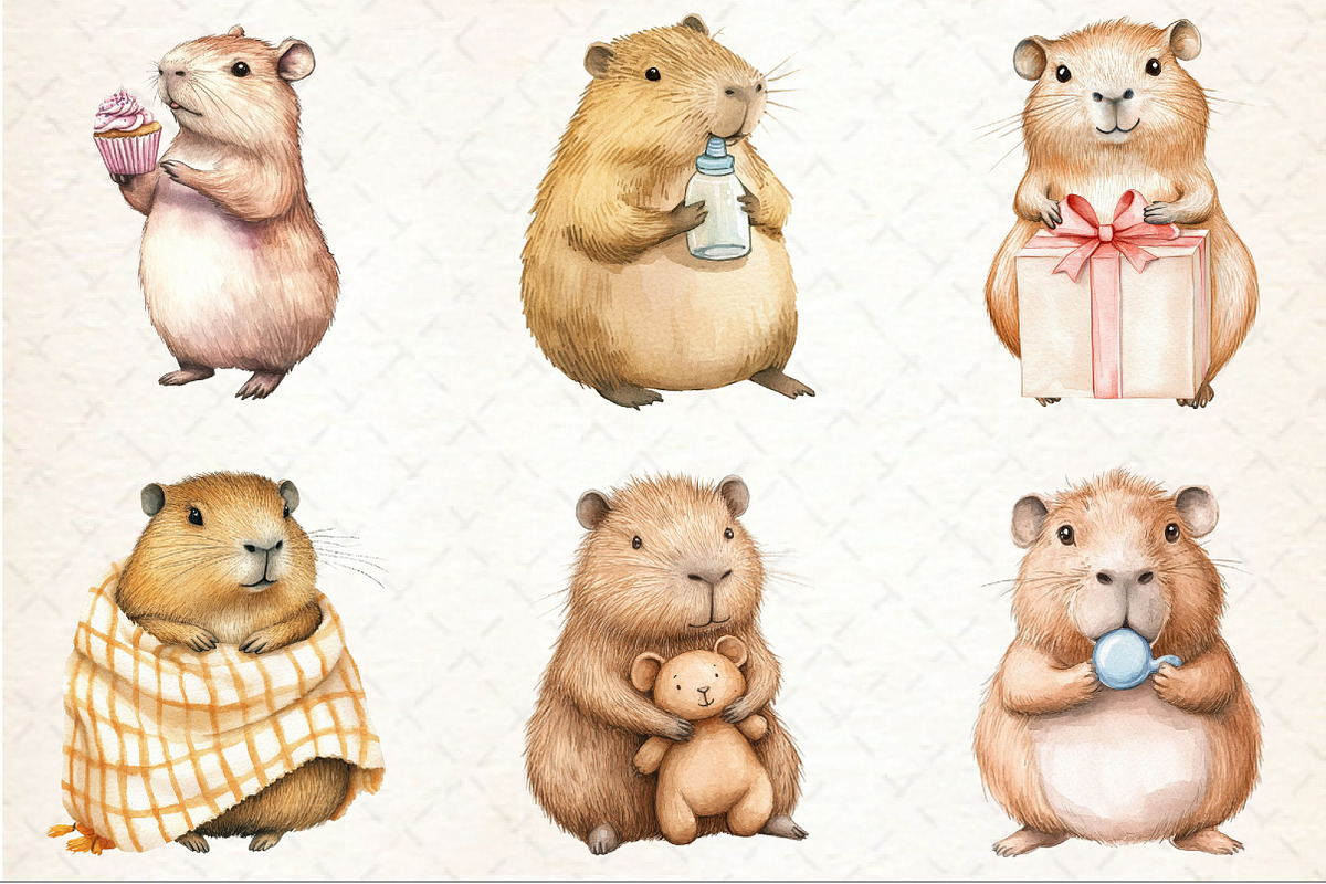 Cute Capybara Nursery Clipart, an Illustration by Rose Art (Photo 2 of 4)