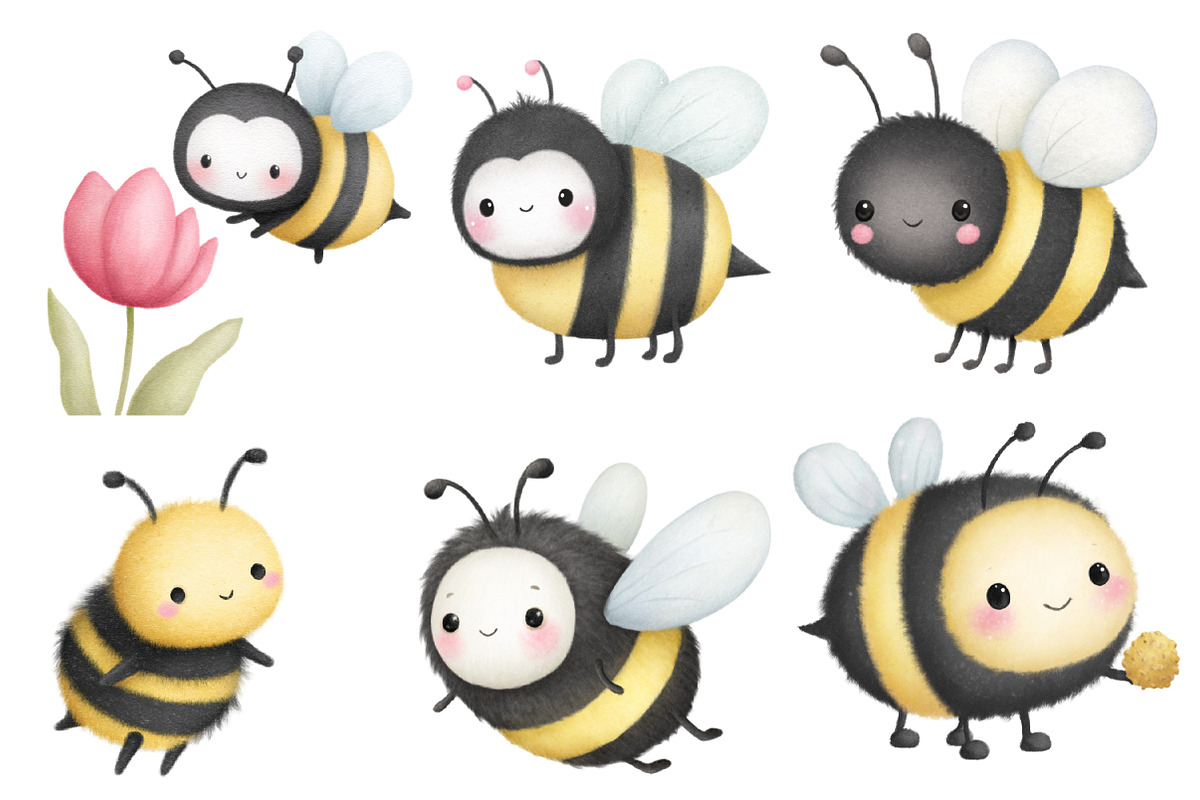 Watercolor spring bee clipart, an Illustration by Designworld (Photo 3 of 5)