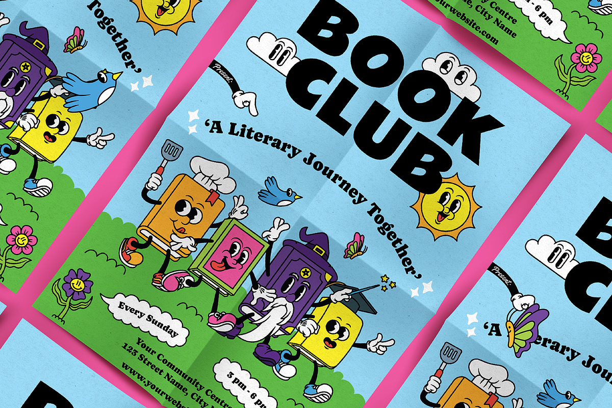 Retro Cartoon Book Club Flyer, a Flyer Template by The Isian (Photo 2 of 2)