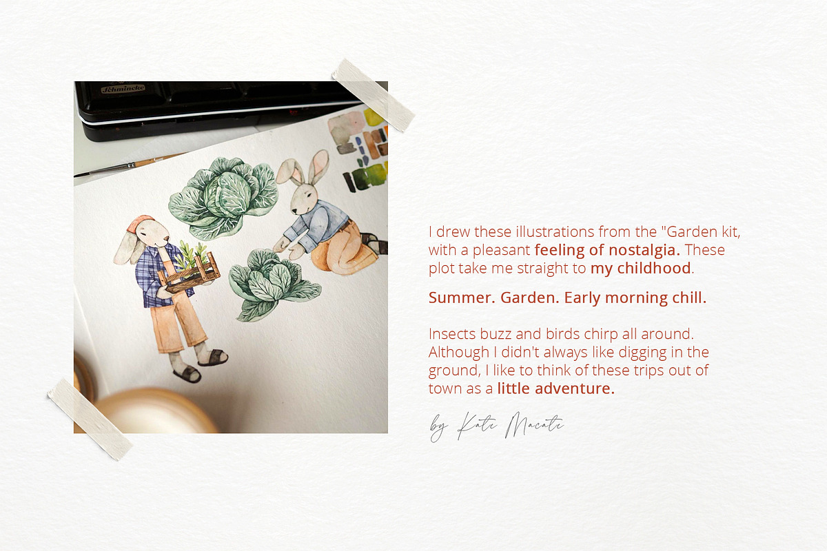 Garden kit - Watercolor baby bunnies, an Animal Illustration by Kate Macate (Photo 3 of 11)