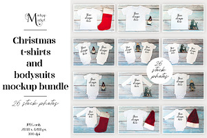Christmas t-shirts, bodysuit mockups