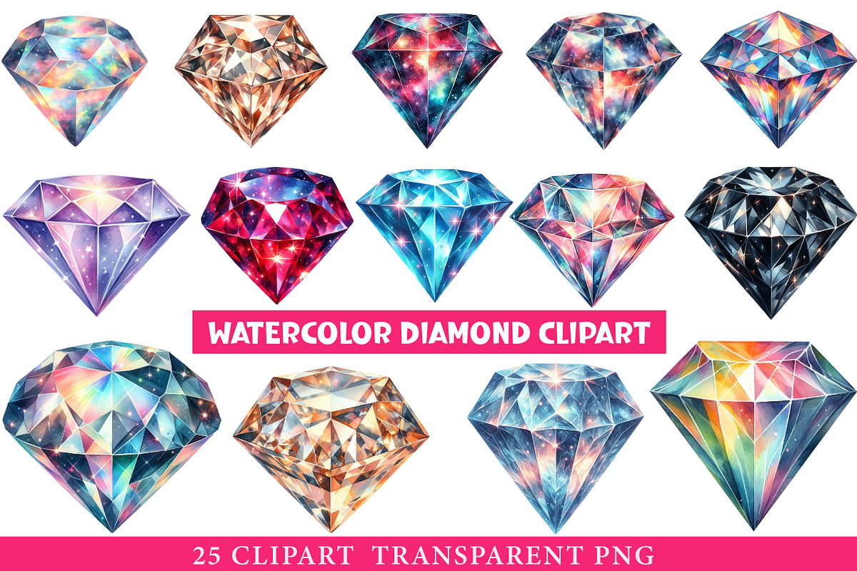 Watercolor Diamond Clipart Bundle, an Illustration by cherrydesign (Photo 1 of 4)