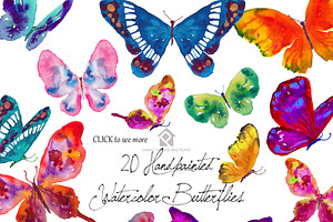 20 Watercolor Butterflies