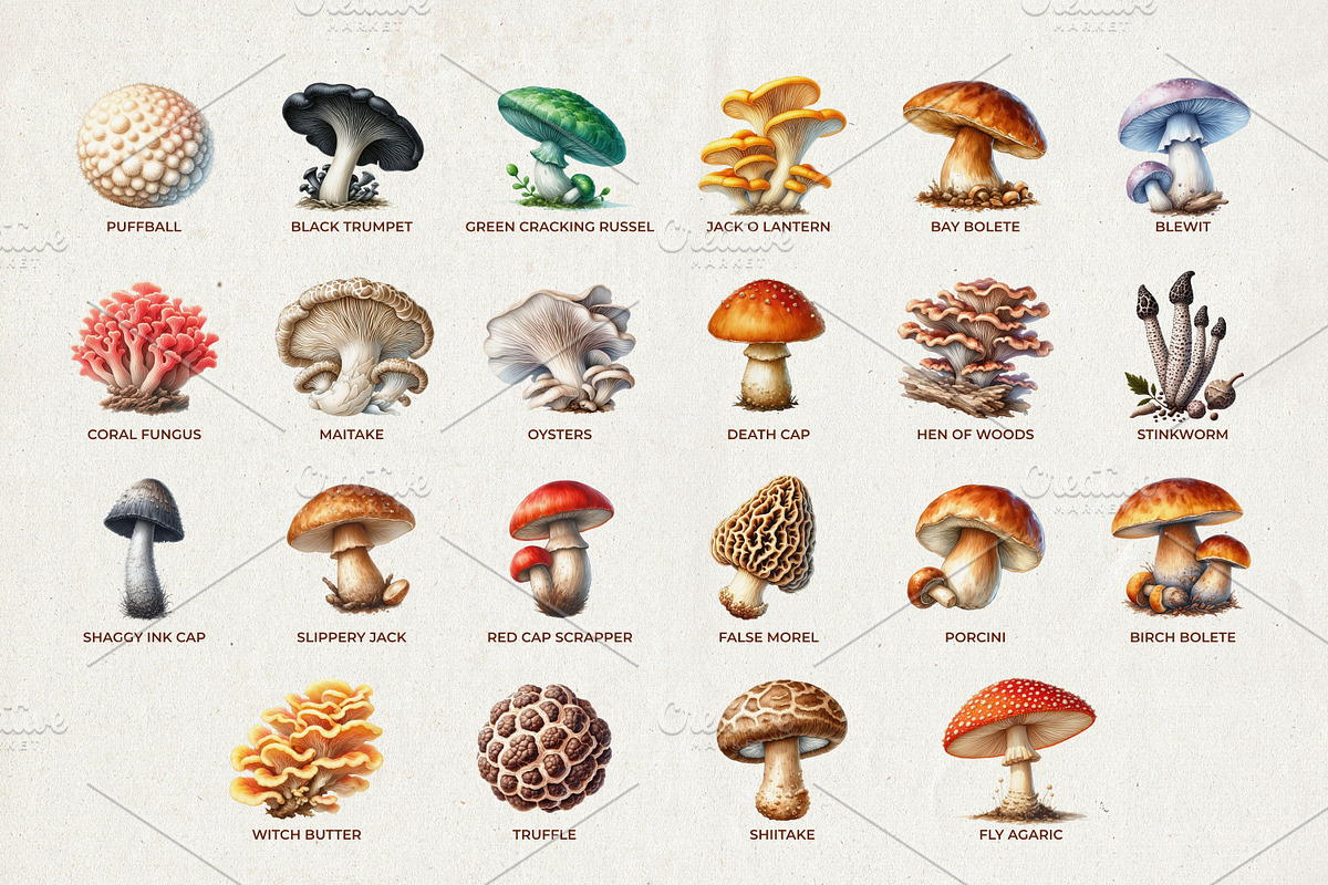 46 Watercolor Mushroom Illustrations, an Object Illustration by Riswan Ratta (Photo 3 of 3)