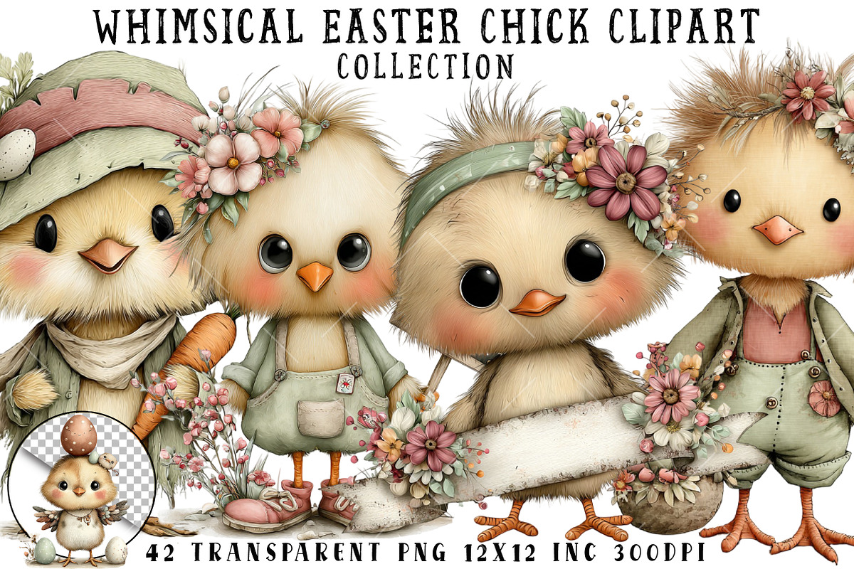Whimsical Easter Chick Clipart, an Illustration by OK Design (Photo 1 of 6)