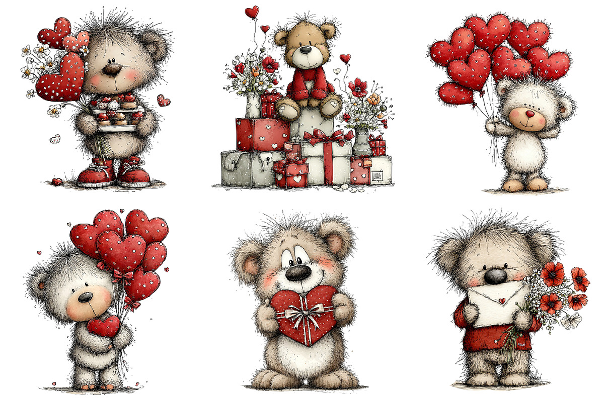Whimsical Valentine Teddy Bear Clipa, an Illustration by Dream Creation (Photo 3 of 7)