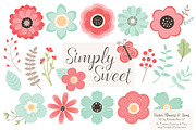 Mint & Coral Flowers Clipart, an Illustration by Amanda Ilkov (Thumbnail 1 of 4)