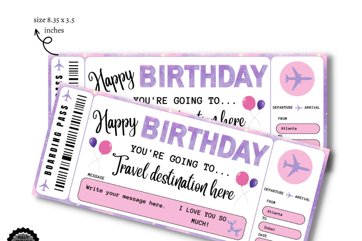 Happy Birthday Gift Boarding Pass, a Card Template by YasdeyDesigns (Photo 2 of 8)