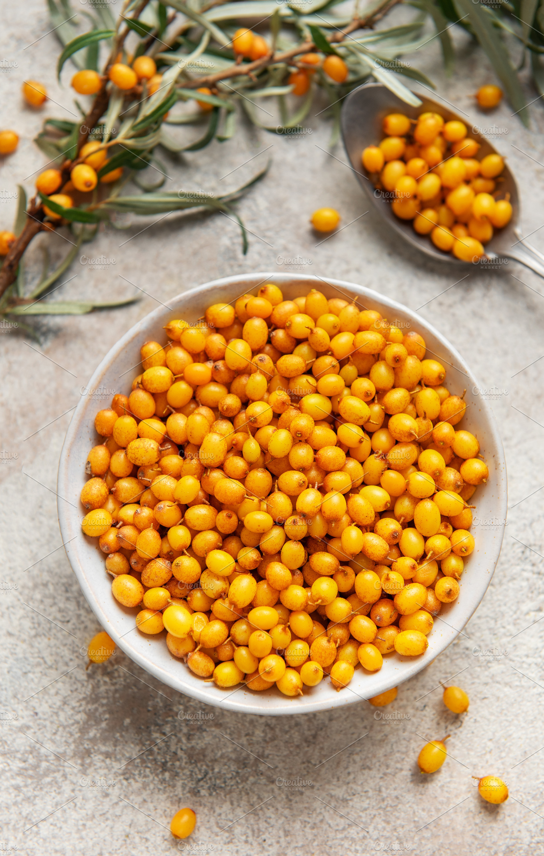 Sea buckthorn berries in bowl healthy eating concept, a Food & Drink Photo by Olena Rudo