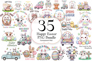 Happy Easter PNG Bundle Clipart Set.