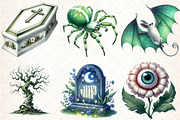 Green & White Halloween Clipart, an Illustration by DreamCafeArt (Thumbnail 3 of 7)