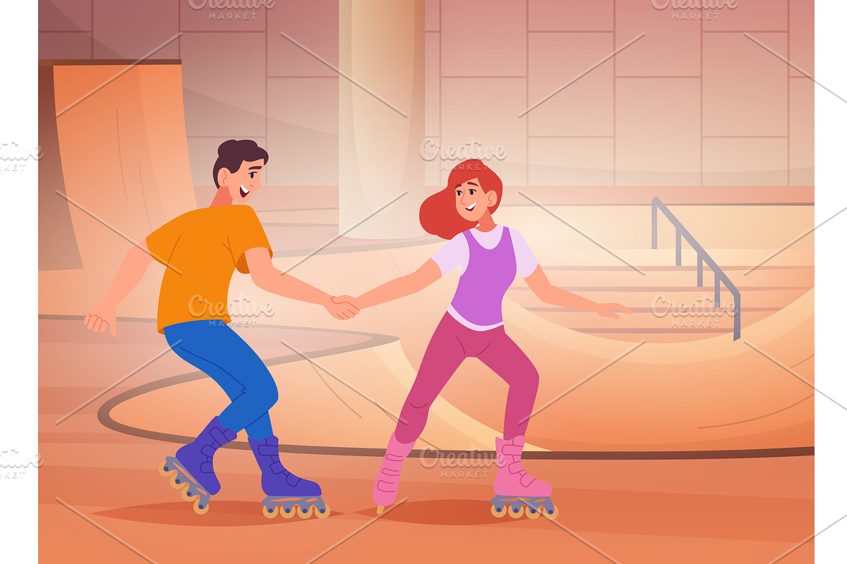 Rollers skaters. happy couple riding, a Sport Illustration by Onyx