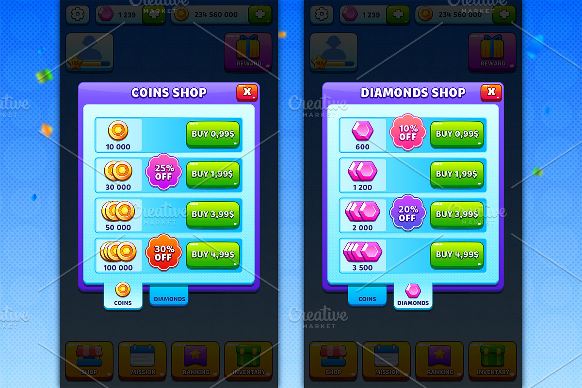 Game UI pack for mobile casual game, an UI Kit Template by KartInnka (Photo 12 of 18)