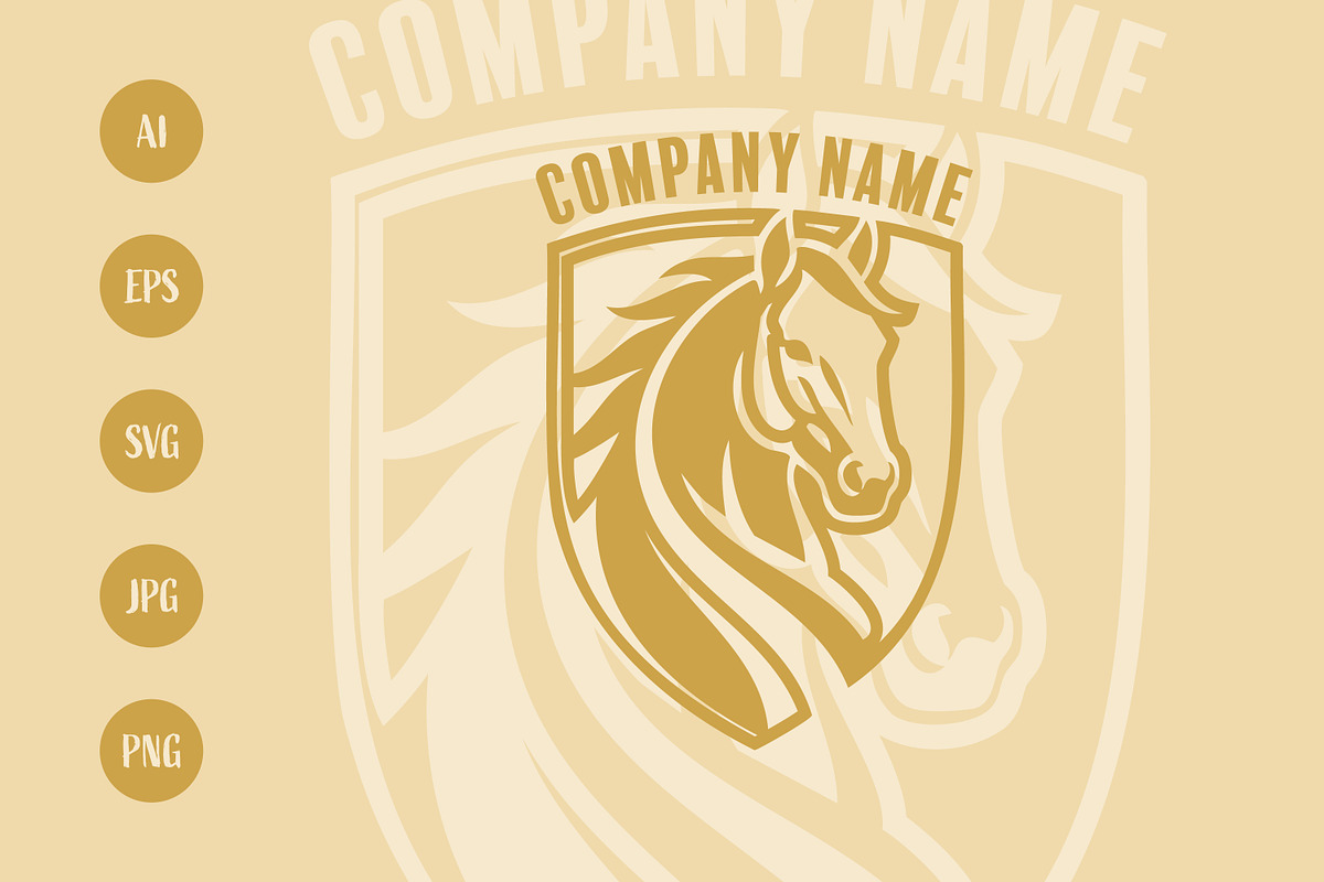 Regal Golden Horse Head Shield logo, a Branding & Logo Template by Saba Vector (Photo 1 of 3)