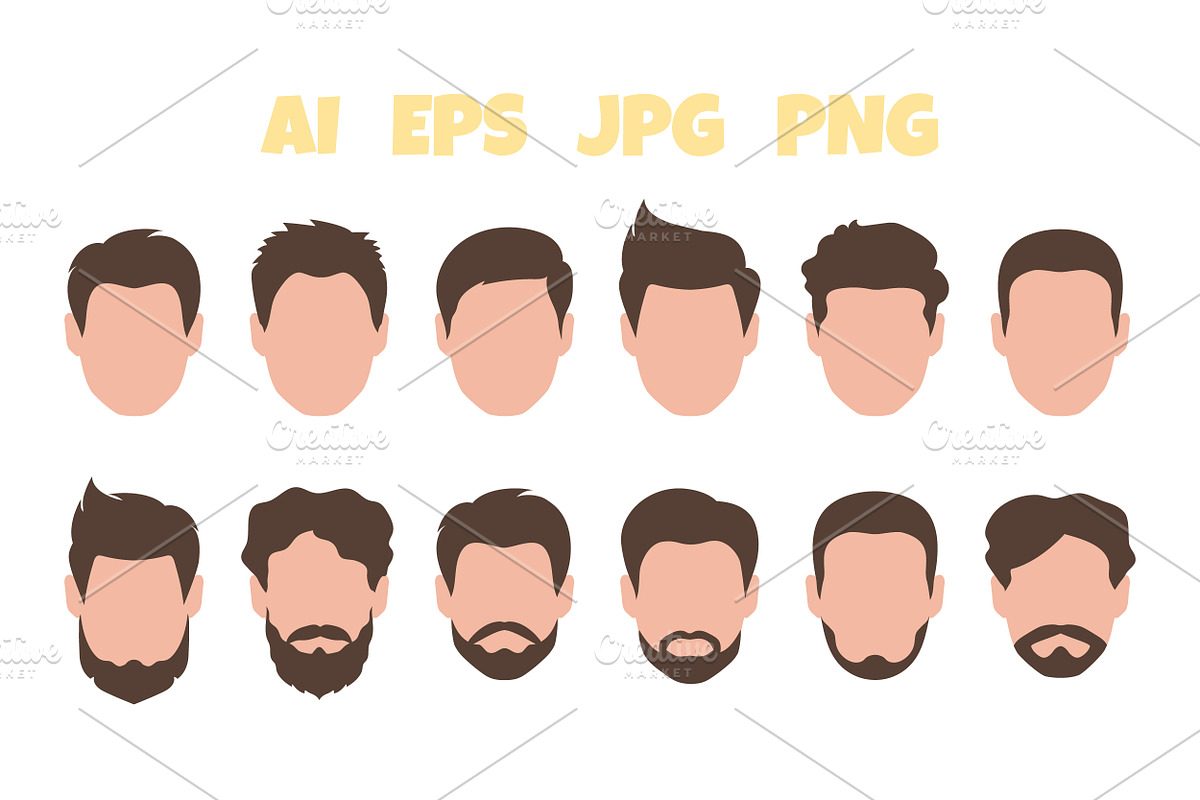 Different Haircut Men Set, a Person Illustration by PsychocheArt (Photo 1 of 5)
