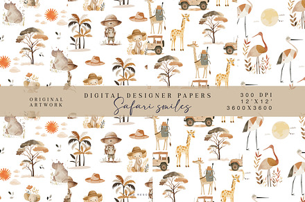 watercolor safari seamless patterns