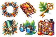 Watercolor Steampunk Autumn Clipart, an Illustration by Daily.Designs (Thumbnail 3 of 5)