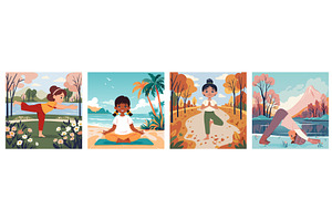 Girls doing yoga in nature, outdoor, a Sport Illustration by kavalenkava