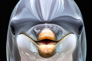 Smiling dolphin close up portrait with bright glossy skin, an Animal Photo by GoodGoods