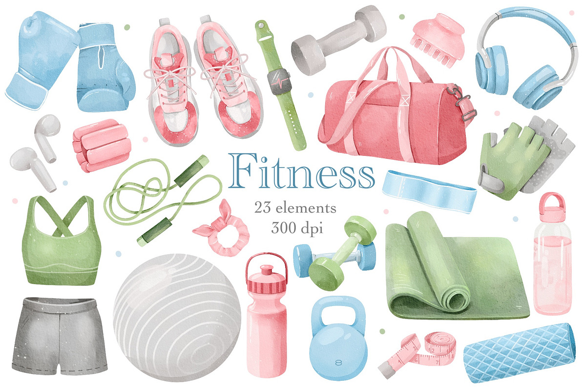 Watercolor Fitness Clipart Set, a Sport Illustration by ArtGiftsStudio (Photo 1 of 4)