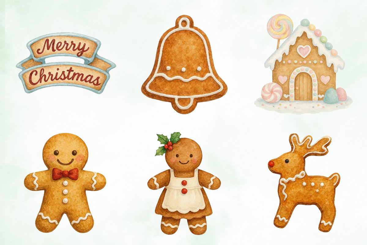 Watercolor Christmas Gingerbread, an Illustration by Creative Art (Photo 7 of 10)