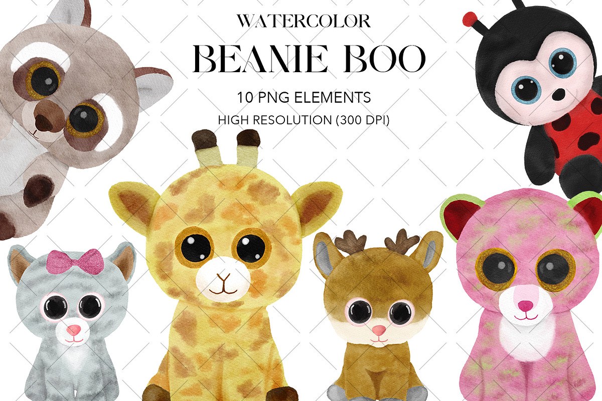 Beanie Boo Watercolor Clipart, an Animal Illustration by NancyDzines (Photo 1 of 3)