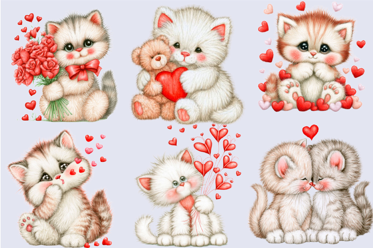Valentine Cat Clipart Bundle PNG, an Animal Illustration by SVGArt (Photo 4 of 5)