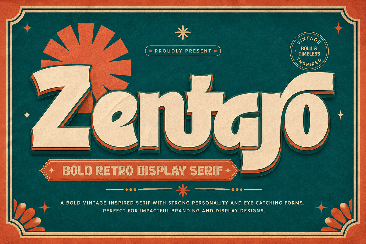Zentaro - Retro Serif Font, a Sans Serif Font by Letterara (Photo 1 of 14)