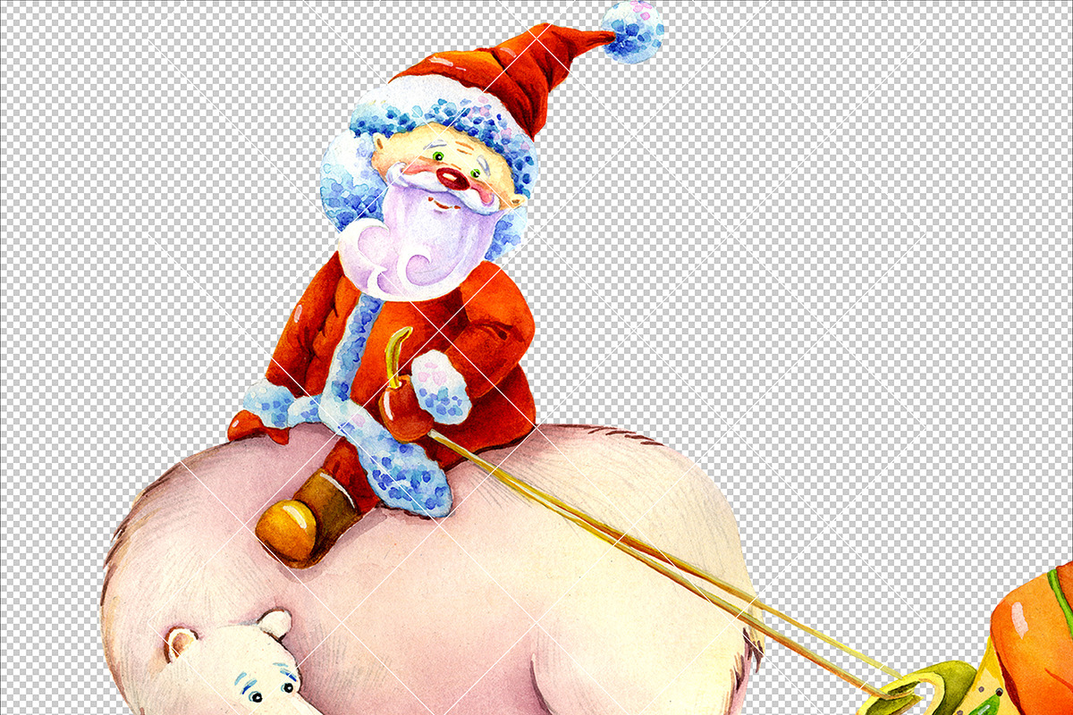 Funny Santas Clipart Watercolor, a Decorative Illustration by ElephantArts (Photo 6 of 10)