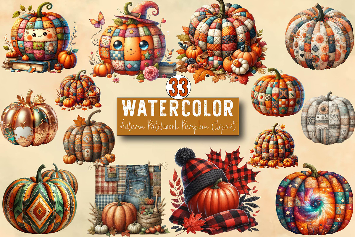 Autumn Patchwork Pumpkin Sublimatio, an Illustration by SVGArt (Photo 1 of 8)