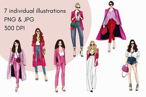 Girls In Pink 3 - Light Skin Clipart