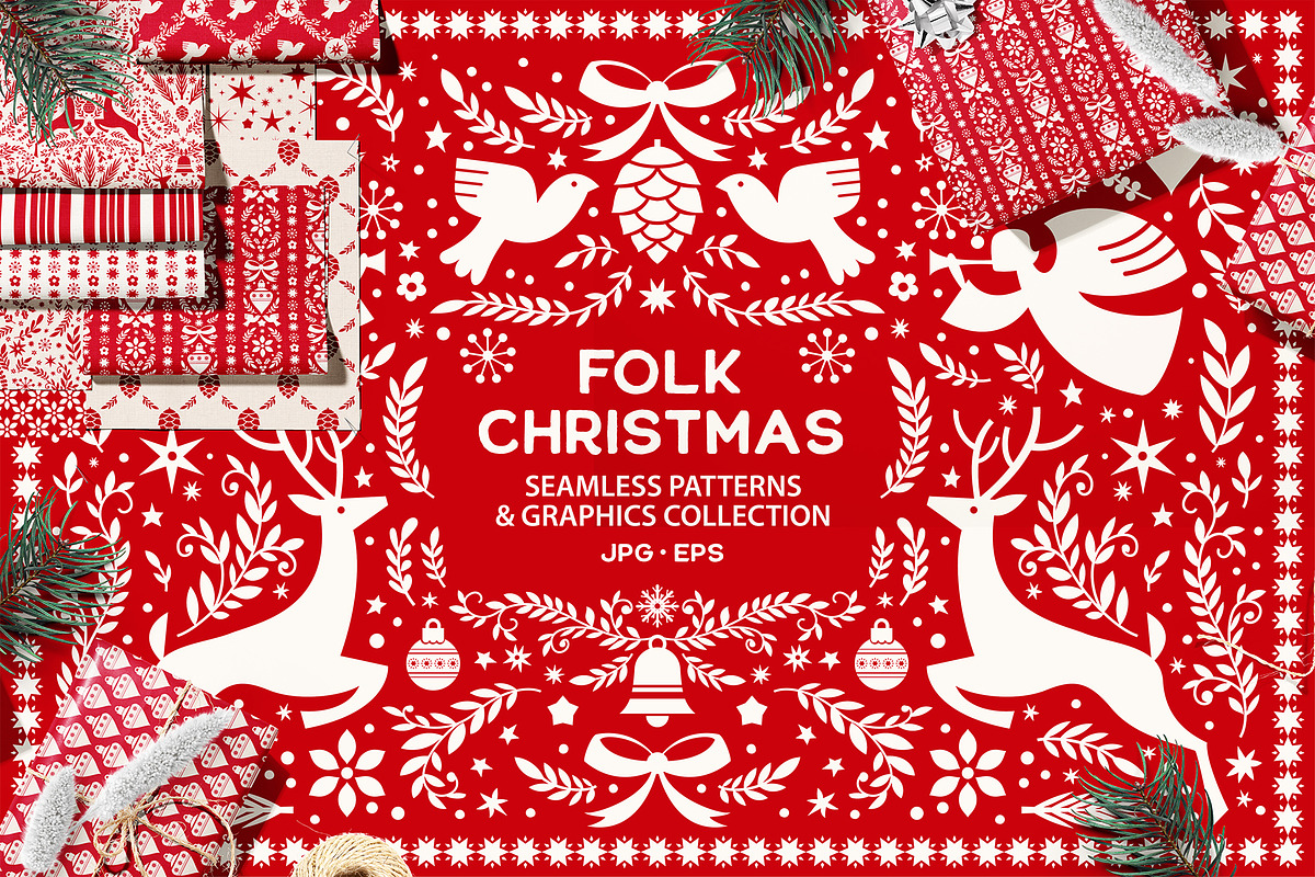 Folk Christmas Seamless Patterns, a Pattern Graphic by Sonulkaster (Photo 1 of 11)