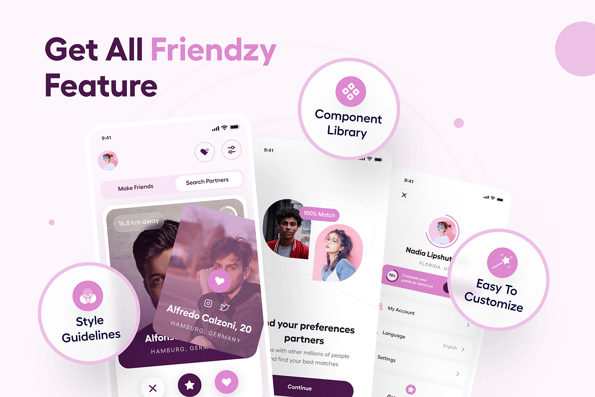 Friendzy - Dating App UI Kit, an UI Kit Template by dhuhacreative (Photo 2 of 8)