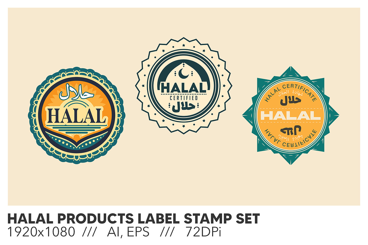 Halal Products Label Stamp Set, an Object Graphic by Sinlatown