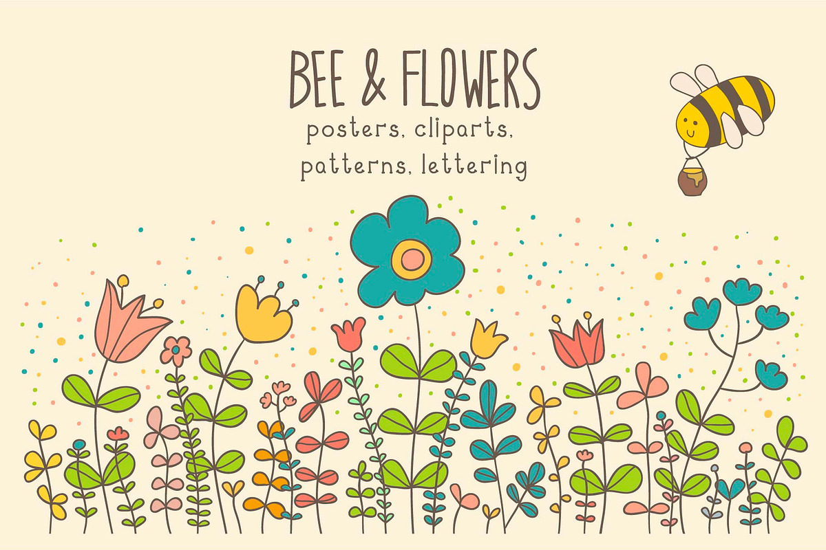 Bee and flowers, an Illustration by BerryCaty (Photo 1 of 14)