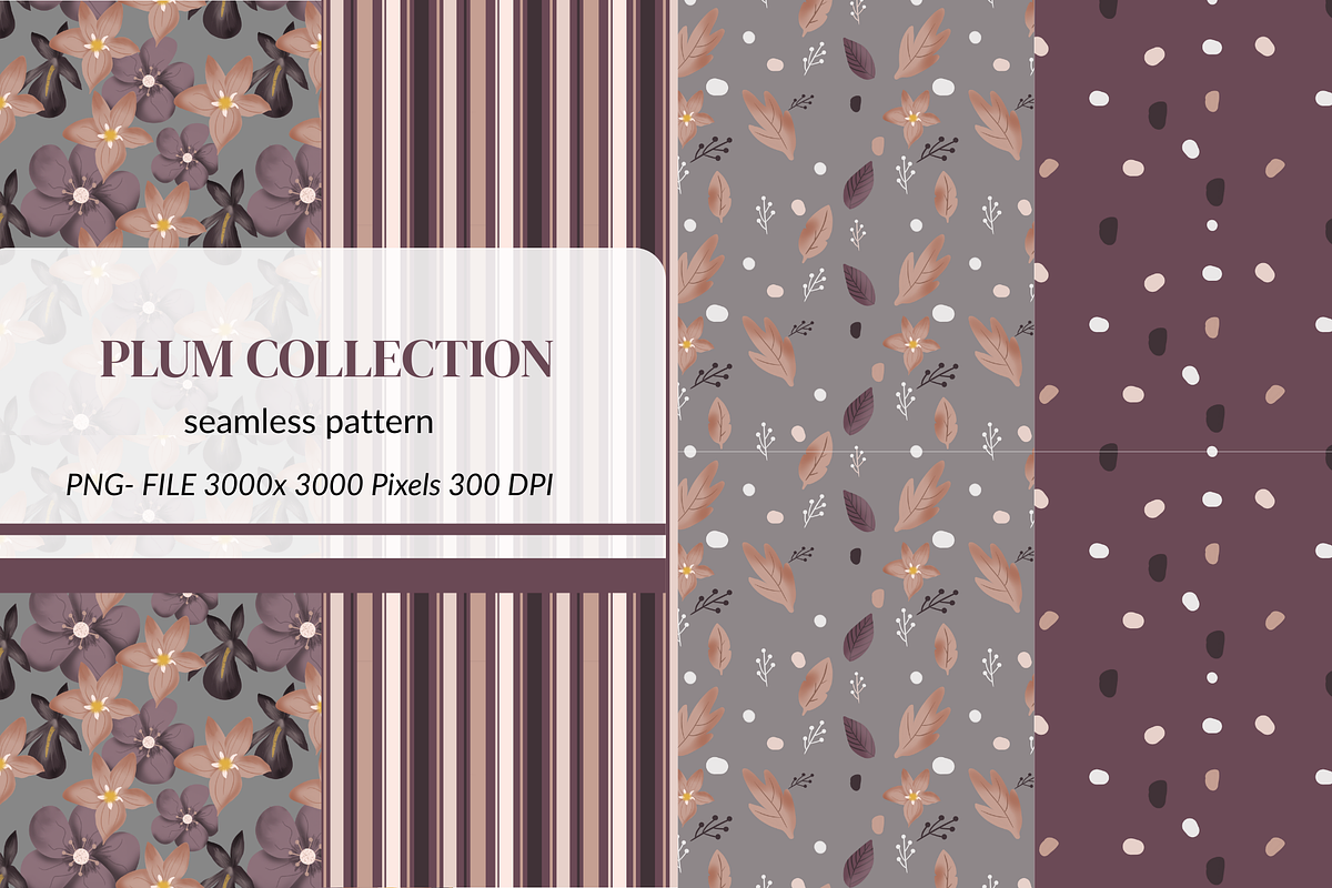 Seamless Plum Pattern Collection, a Pattern Graphic by SassyCorners (Photo 1 of 8)