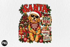 Santa Stop Here Golden Retriever PNG, a Seasonal Illustration by CraftArtStudio