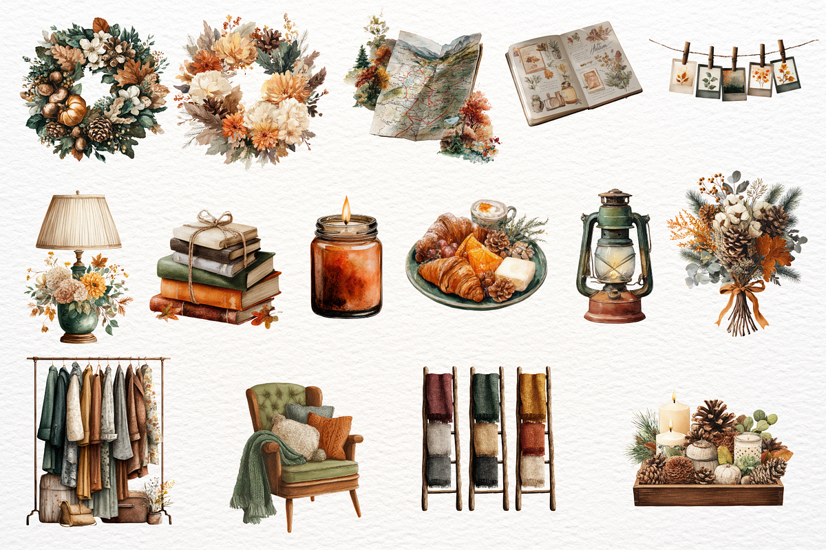 Autumn Travel Watercolor Clipart, a Seasonal Illustration by Maysa Art (Photo 5 of 6)