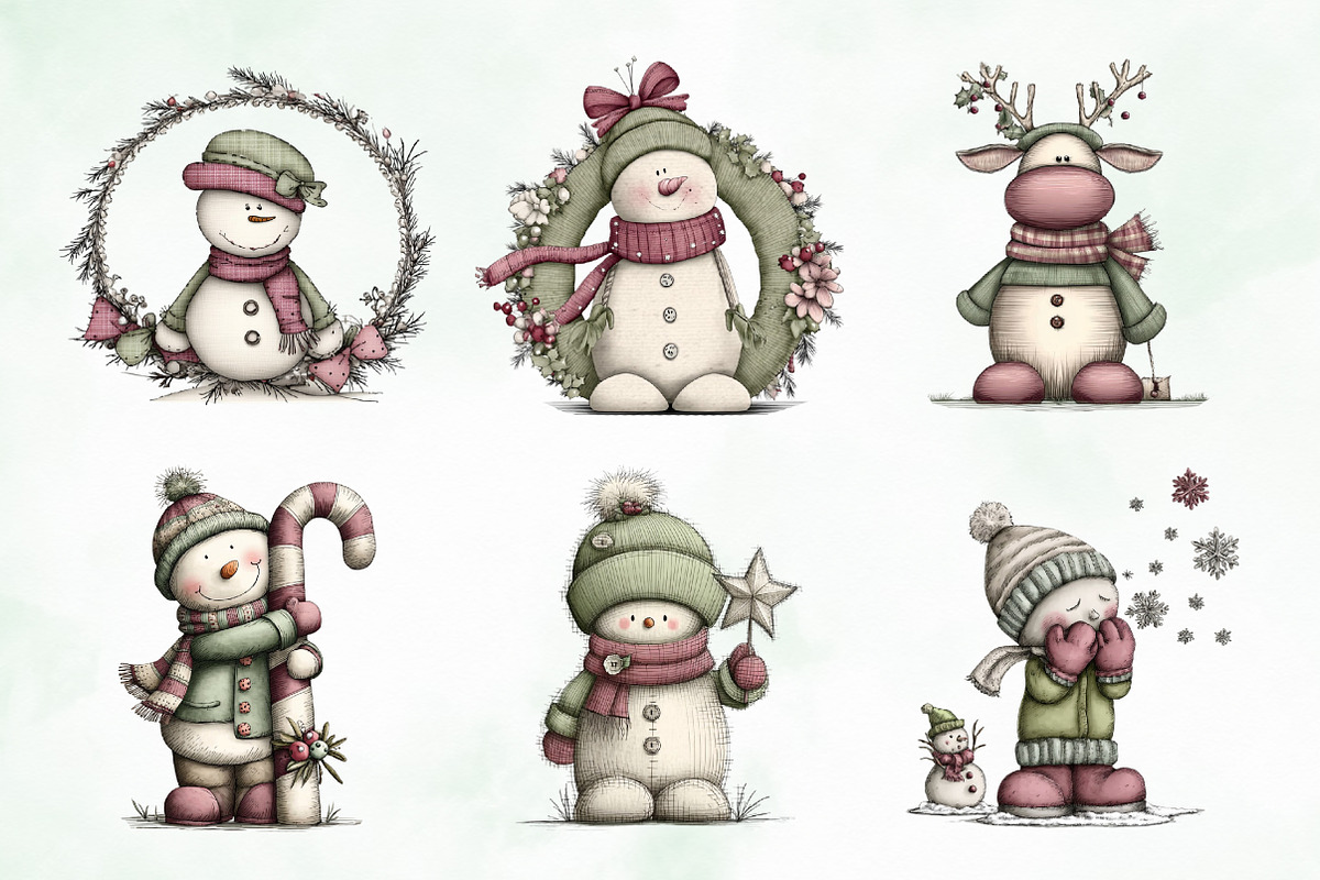 Whimsical Christmas Snowman Clipart, an Illustration by Creative Art (Photo 6 of 8)