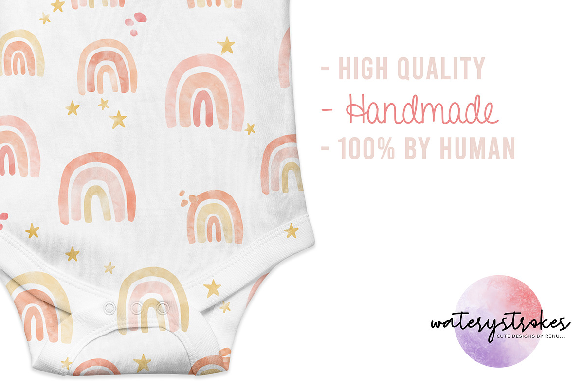 Cute Rainbow Hand-Drawn pattern, a Pattern Graphic by Waterystrokes (Photo 2 of 3)