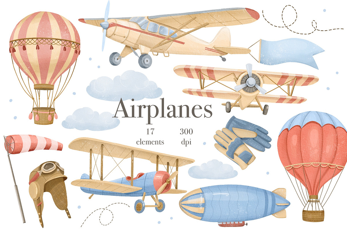 Watercolor Airplanes Clipart, a Transportation Illustration by ArtGiftsStudio (Photo 1 of 5)