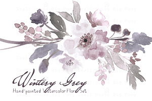 Wintery Grey - Watercolor Floral Set