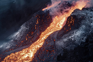 Aerial view Molten Lava Flow, a Nature Photo by Virgo Studio