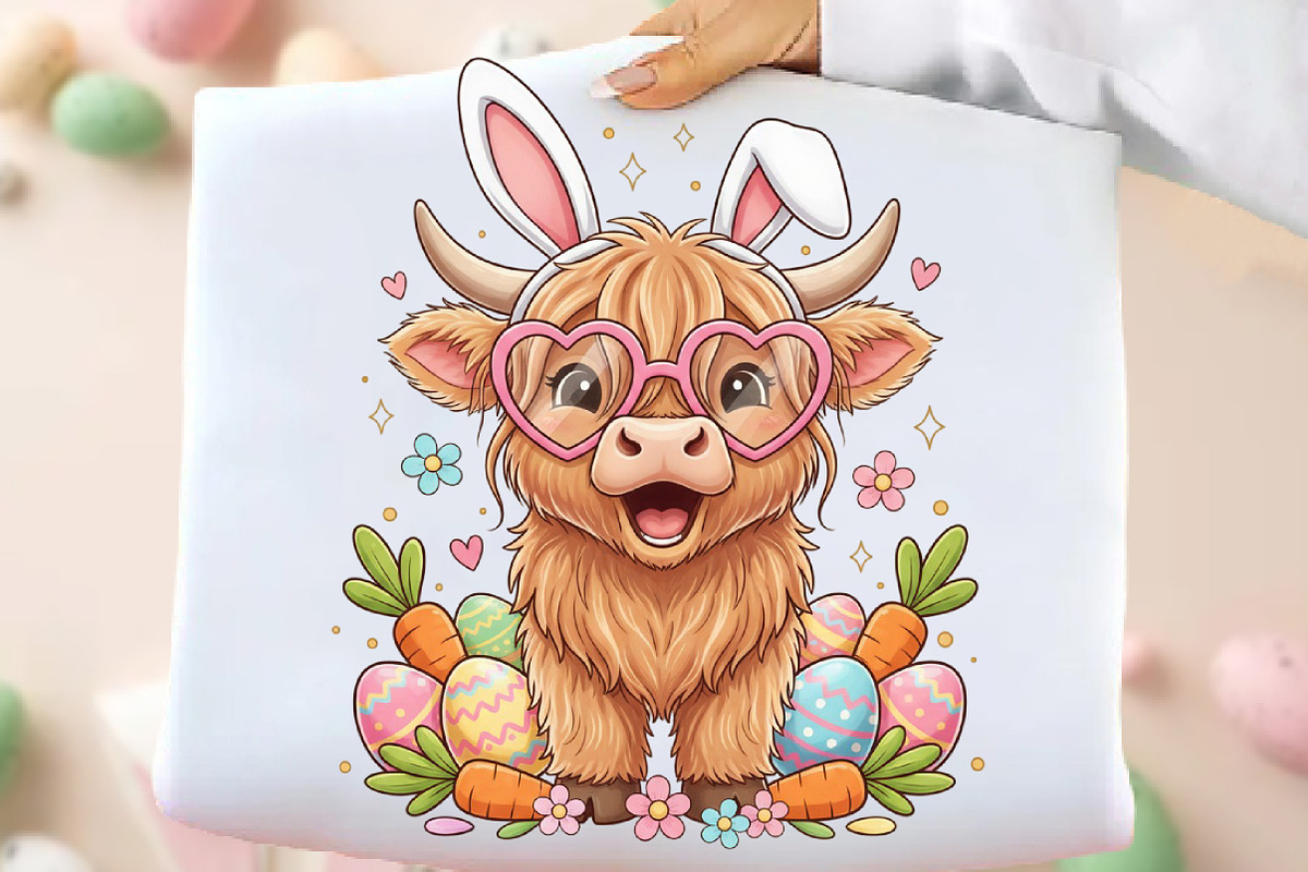 Easter Day Highland Cow PNG, an Illustration by DreamArtGraphic (Photo 1 of 4)