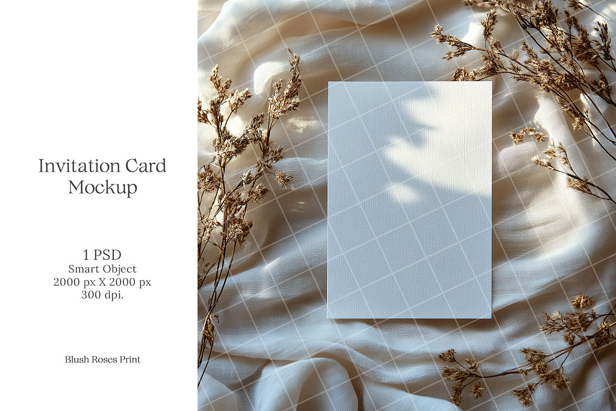 Boho 5x7 Invitation card mockup PSD, a Product Mockup by Blush Roses Print